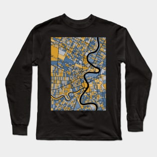 Winnipeg Map Pattern in Blue & Gold Long Sleeve T-Shirt